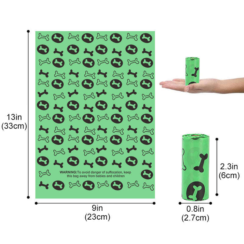 Environmentally friendly poop bags with practical dispenser.