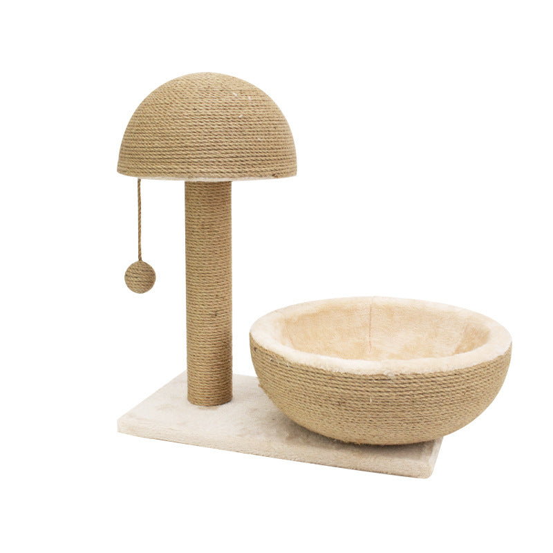 Cat mushroom sisal scratching post with bed.