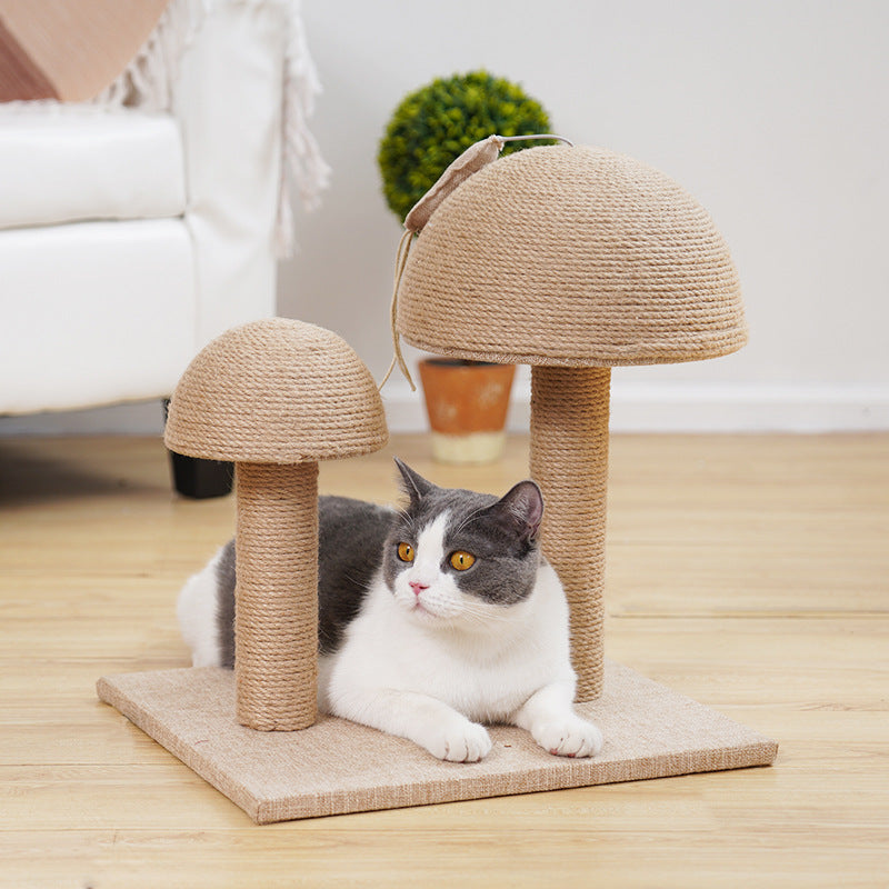 Cat mushroom sisal scratching post with bed.