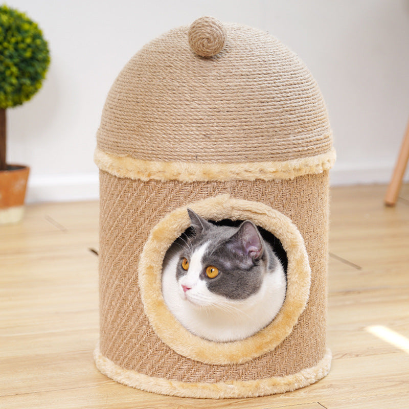Cat mushroom sisal scratching post with bed.