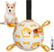 Dog ball toy with integrated pull leashes