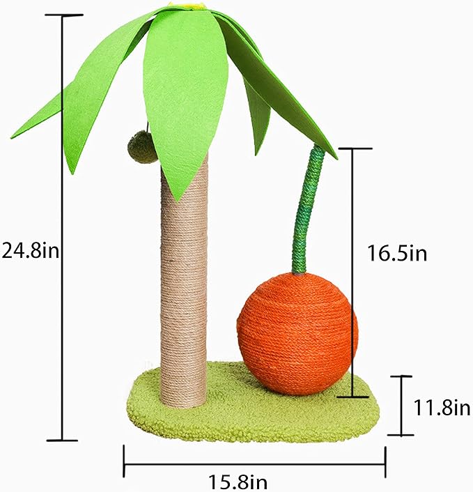 Cat palm tree sisal scratching post with orange.