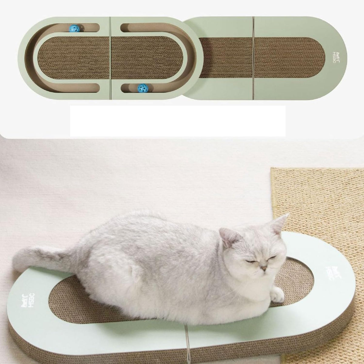Cardboard cat scratching and play bed.