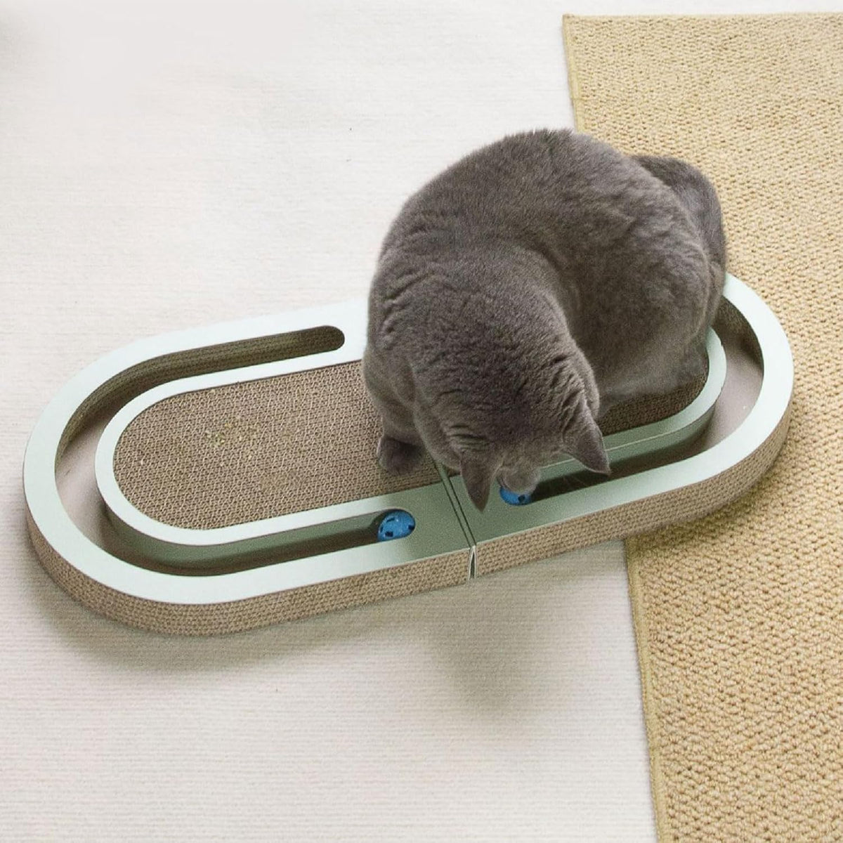 Cardboard cat scratching and play bed.