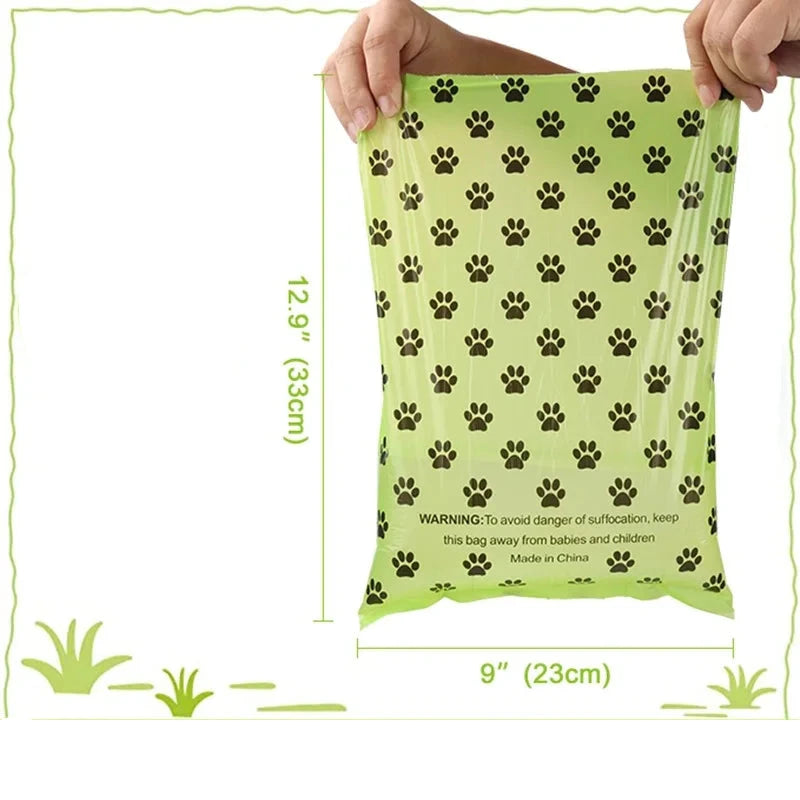 Environmentally friendly poop bags with practical dispenser.
