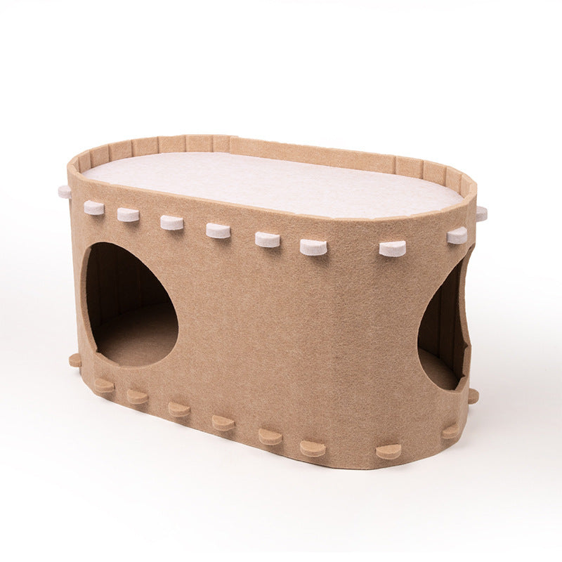 Cozy cat cave made of felt.