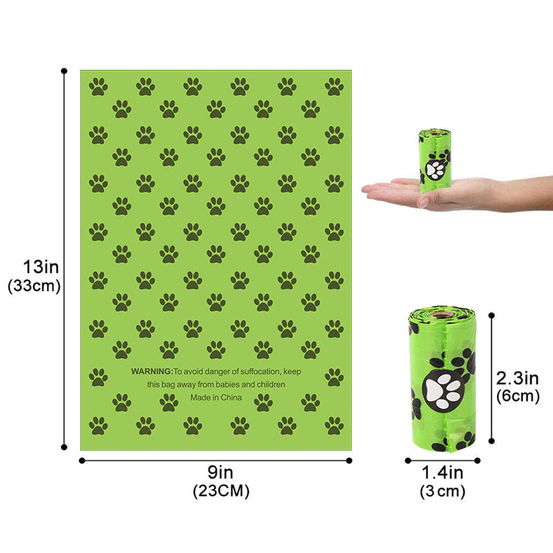 Environmentally friendly poop bags with practical dispenser.