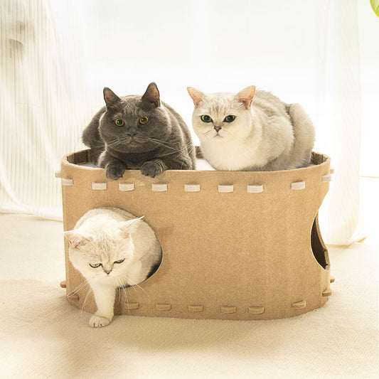 Cozy cat cave made of felt.