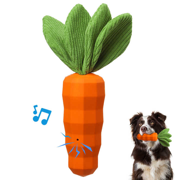 Eco-friendly natural rubber carrot for dogs.