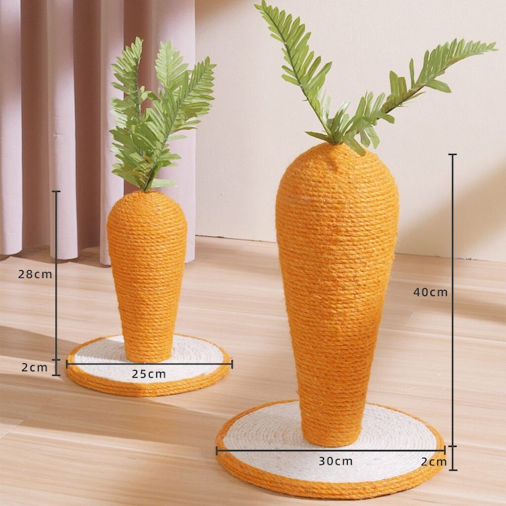 Cat scratching carrot made of sisal.