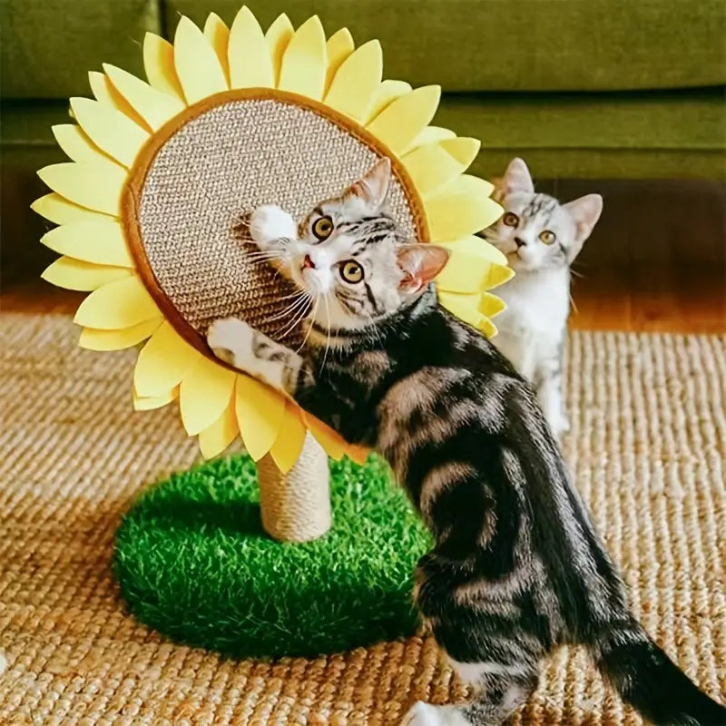 Cat sunflower scratching post made of sisal.