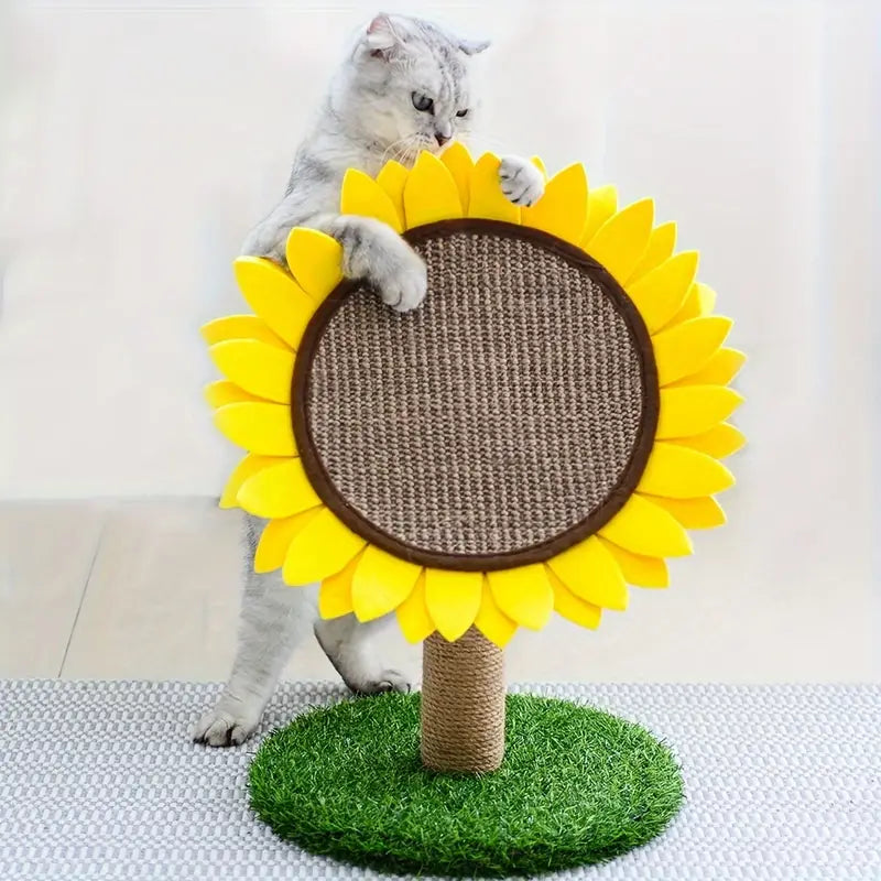 Cat sunflower scratching post made of sisal.